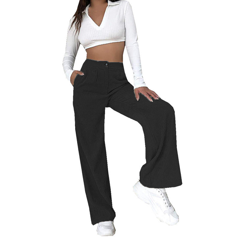 High-waisted wide corduroy pants for women with side pockets Lune London