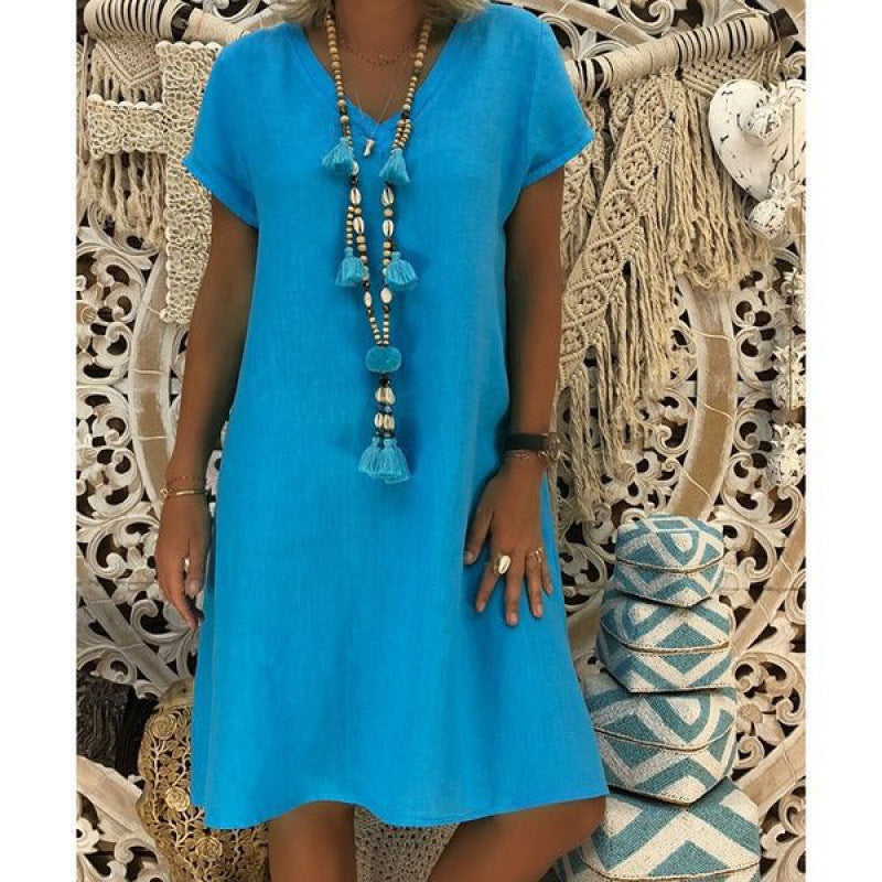 Robe d'été pour femmes avec décolleté en V décontracté et ourlet asymétrique Chic & Stil