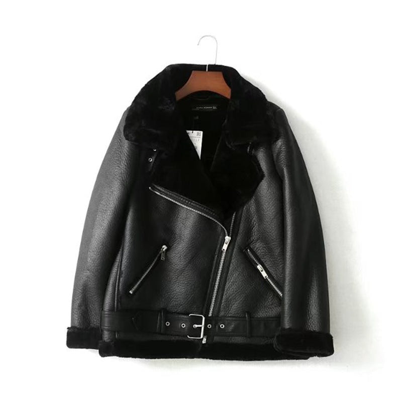 Casual faux leather jacket for women with warm lining and asymmetrical zips Lune London