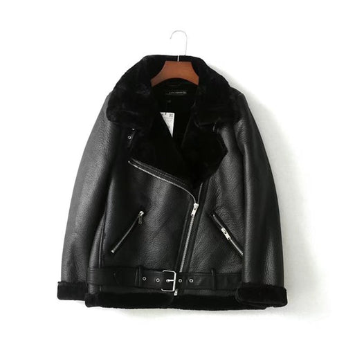 Casual faux leather jacket for women with warm lining and asymmetrical zips Lune London