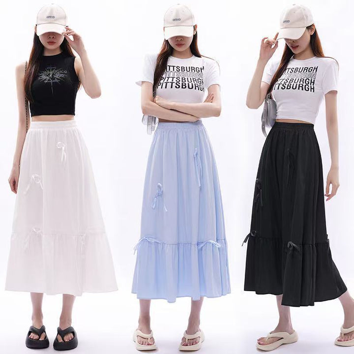 Jupe maxi évasée pour femmes avec nœuds décoratifs