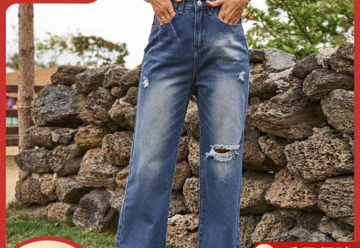 Women High Waist Jeans with Ripped Details and Wide Leg Lune London