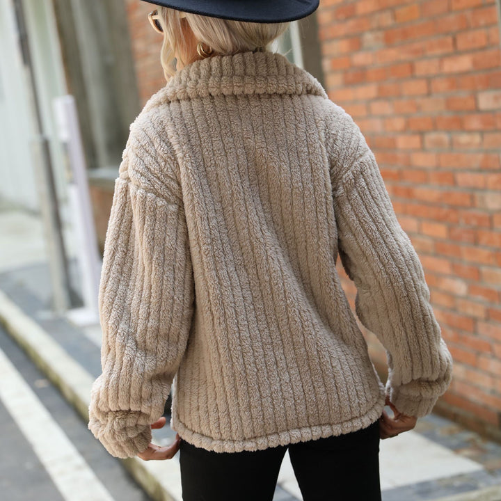 Women's plush jacket with textured fleece and modern button details Lune London