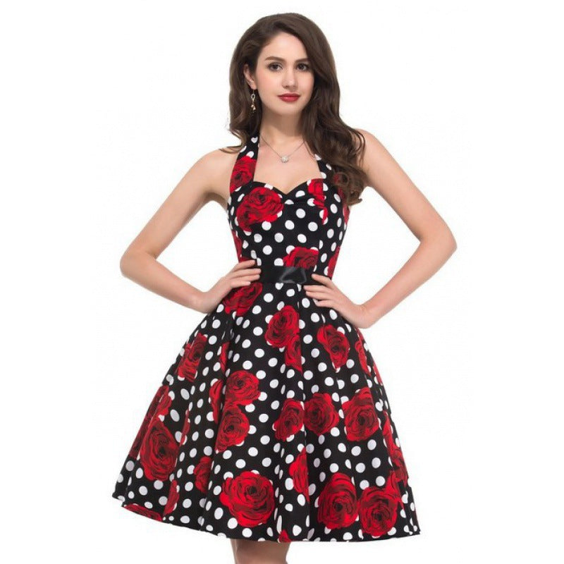 Robe vintage swing pour femme avec motif floral et pois Chic & Stil