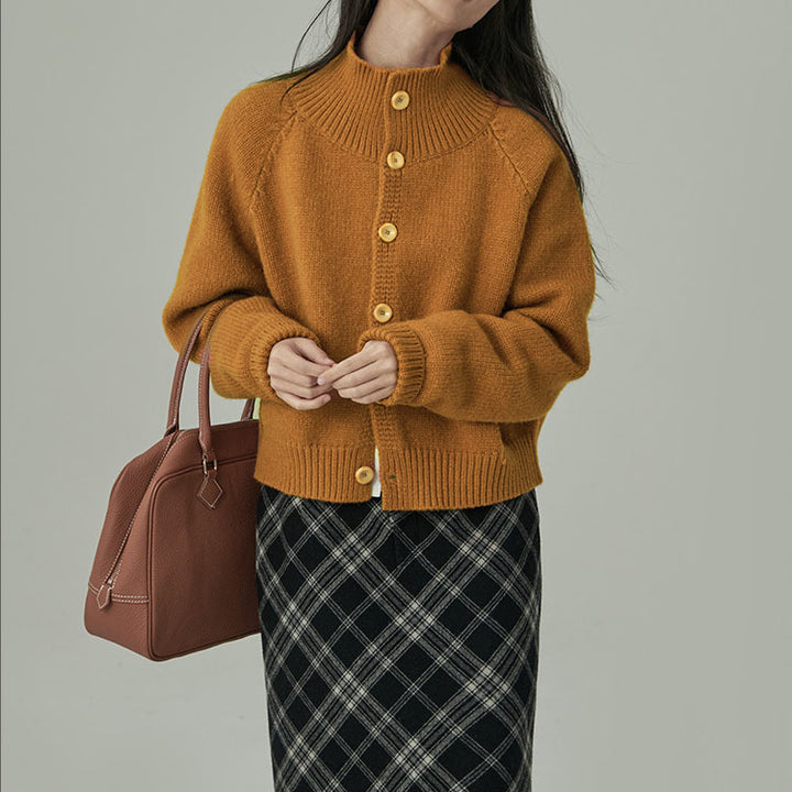 Knit jacket for women with high collar and large buttons Lune London