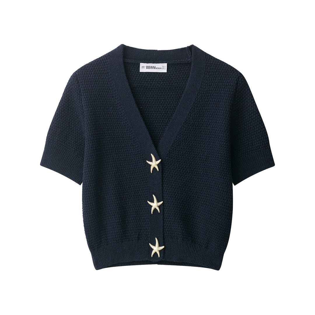 Women short sleeve knit vest with chic and stylish nautical button details