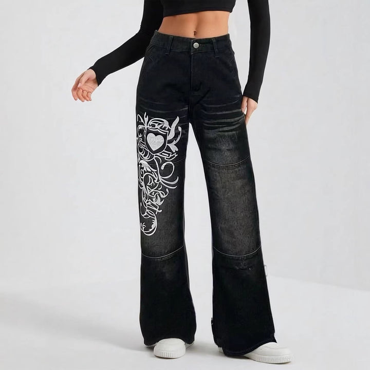 Women's wide jeans with intricate print Lune London