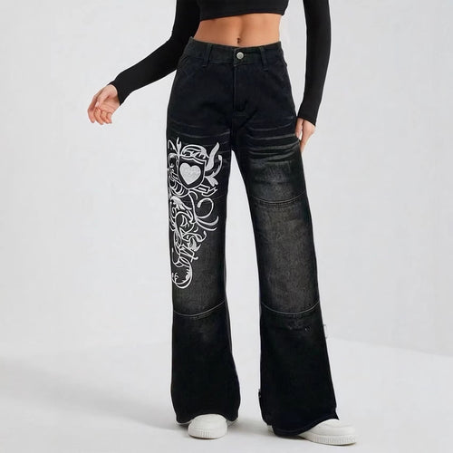 Women's wide jeans with intricate print Lune London