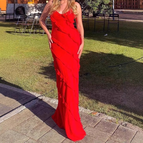 Ladies Elegant Maxi Dress with Refined Ruffle Details Chic and Style