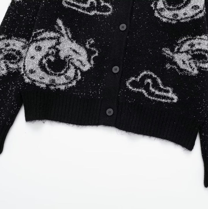 Ladies Cardigan with dragon pattern and button closure Lune London