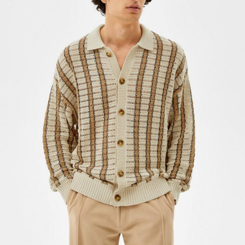 Knitted jacket for men with an elegant openwork pattern and practical buttons Lune London