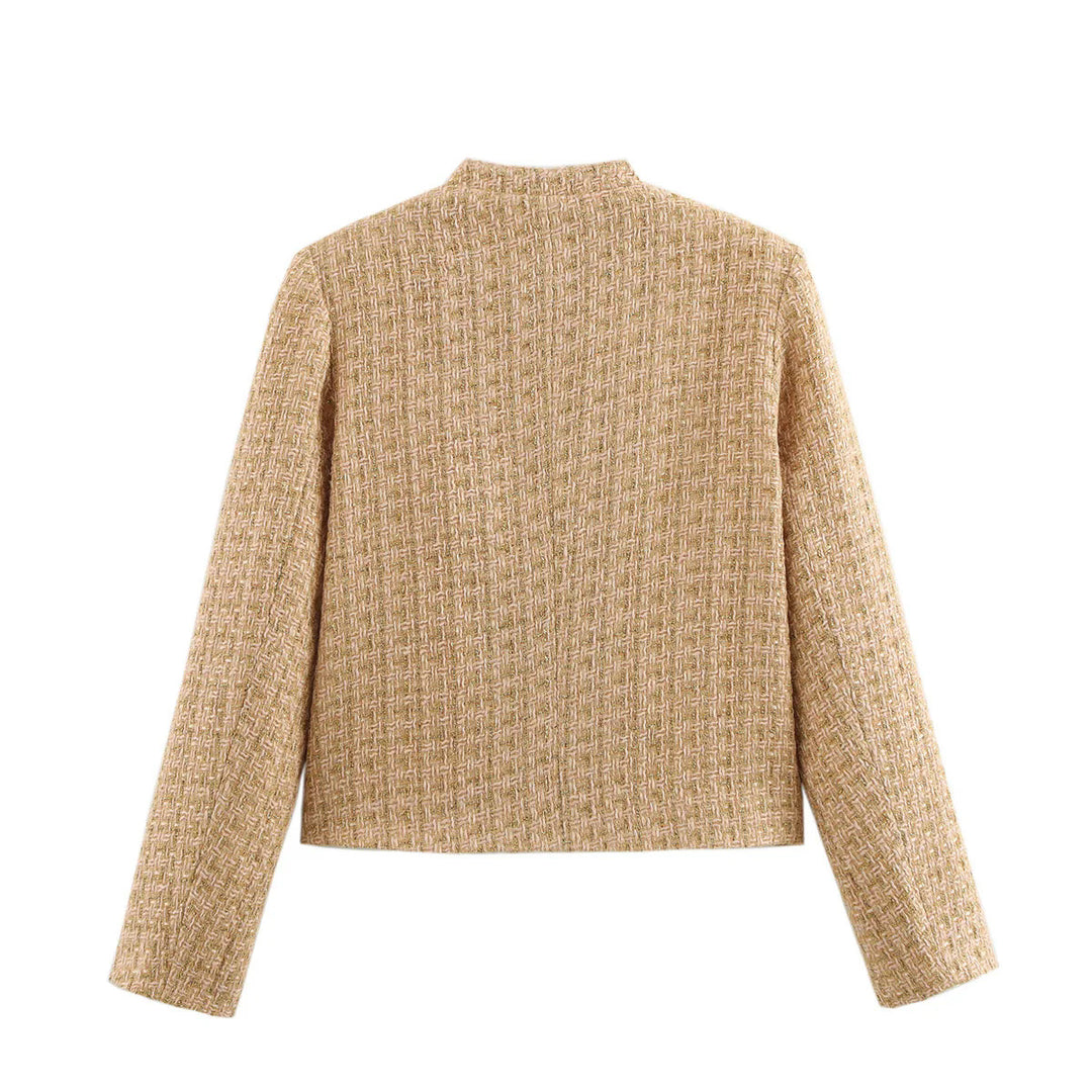 Elegant blazer jacket for women in classic style made of tweed with chic and stylish button details