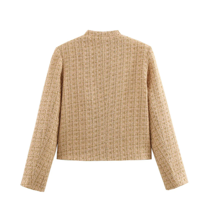 Elegant blazer jacket for women in classic style made of tweed with chic and stylish button details