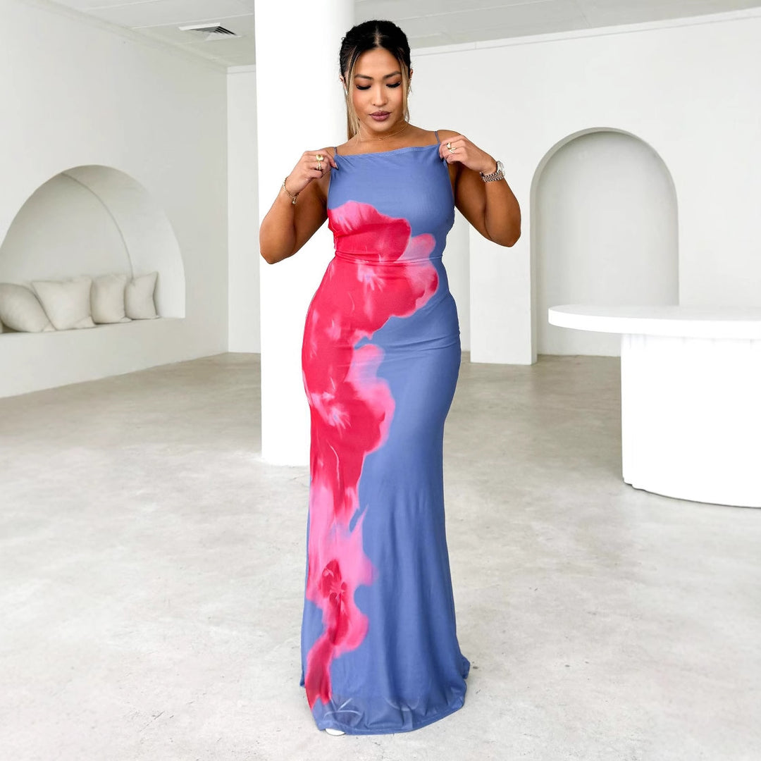 Elegant Maxi Dress for Women with Floral Print and Fine Straps Chic & Stylish