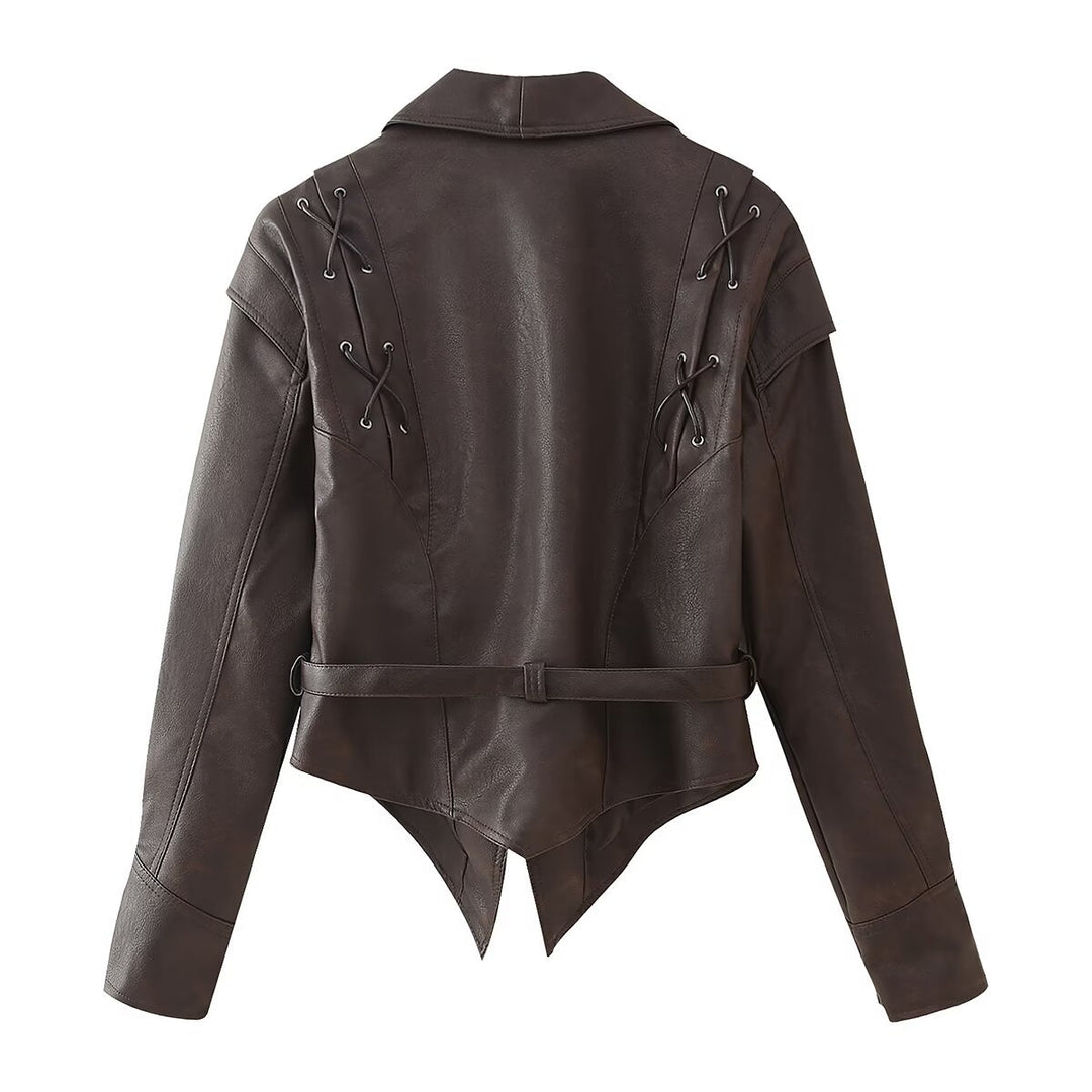 Women's biker jacket with refined lace details and a fitted cut Lune London