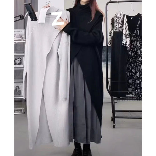 Knit coat for women with high collar and asymmetric cut Lune London