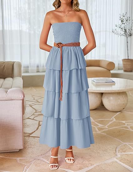 Maxi dress for women with a romantic ruffle design and a belt at the waist Lune London