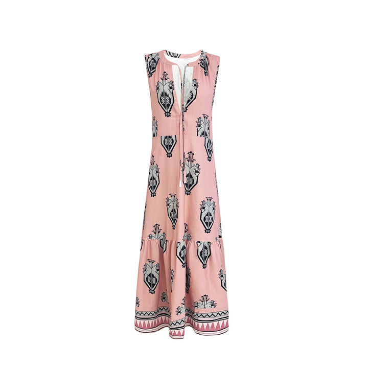 Maxi dress for women with an elegant floral pattern and a deep V neckline Lune London