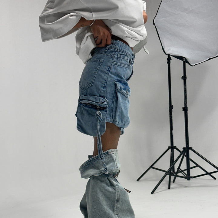 Denim skirt for women with practical pockets and adjustable waist Lune London