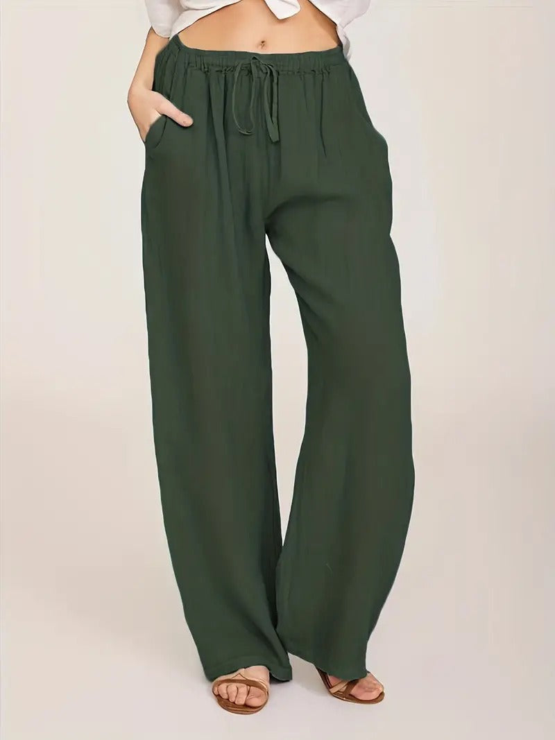 Women's Loose Linen Trousers with Elastic Waistband and Side Pockets Chic und Stil