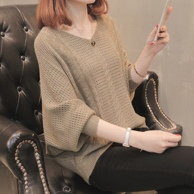 Lightweight knitted sweater for women with V-neck and openwork pattern Lune London