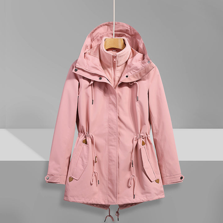 Women's waterproof transition jacket with adjustable hood system and practical pockets Lune London