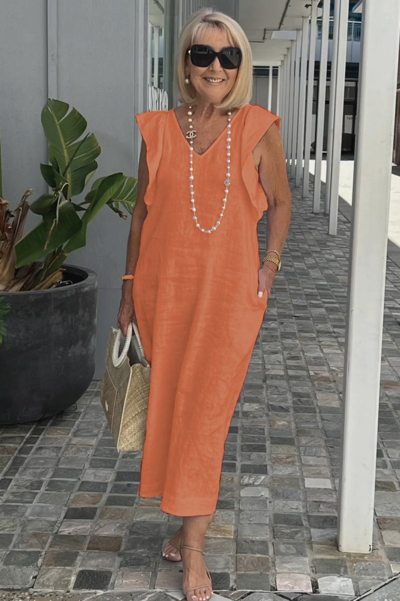 Maxi dress for women with V-neck and raglan sleeves Lune London