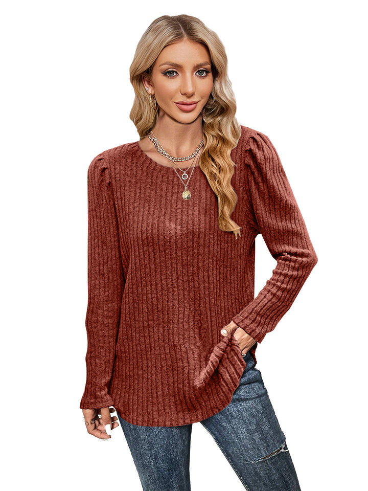 Knit sweater for women with puffed sleeves and fine rib pattern Lune London