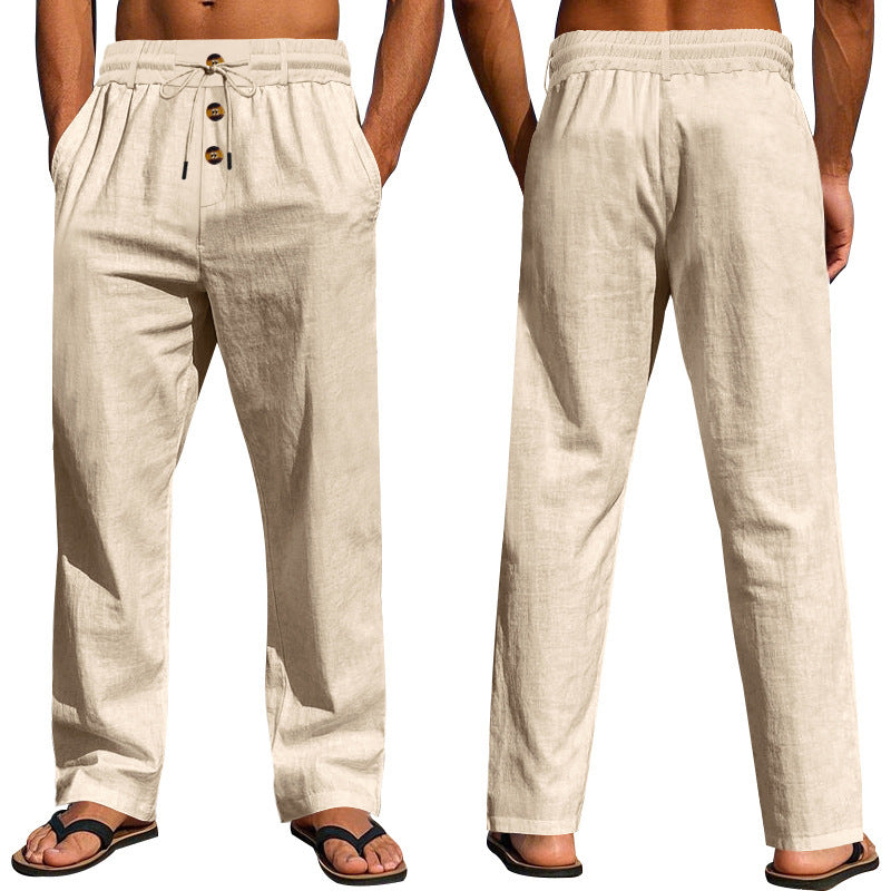 Comfortable and airy linen pants for men with elastic waistband and practical pockets Lune London
