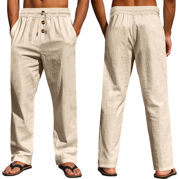 Comfortable and airy linen pants for men with elastic waistband and practical pockets Lune London
