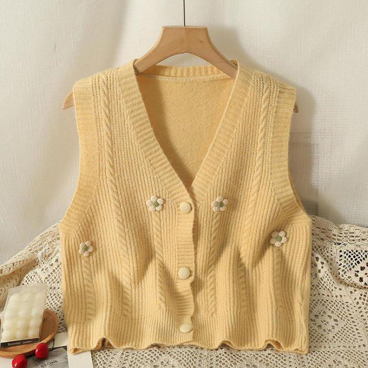Women's knitted vest with floral appliqués Lune London
