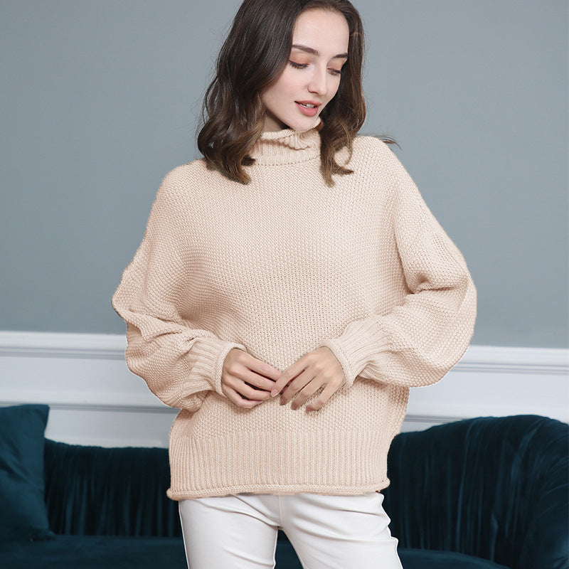 Pull femme en grosse maille avec col roulé et coupe aérienne Lune London