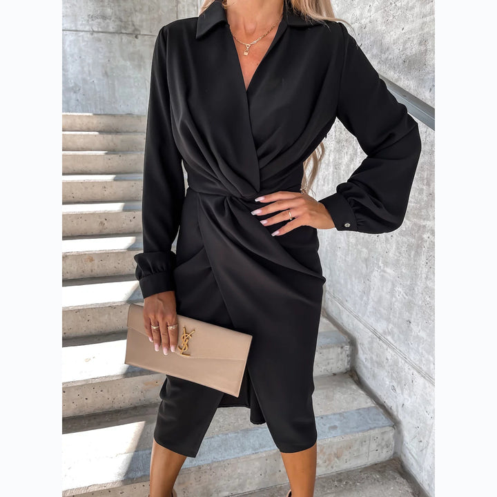 Ladies wrap dress with elegant tie belt and stylish V-neck