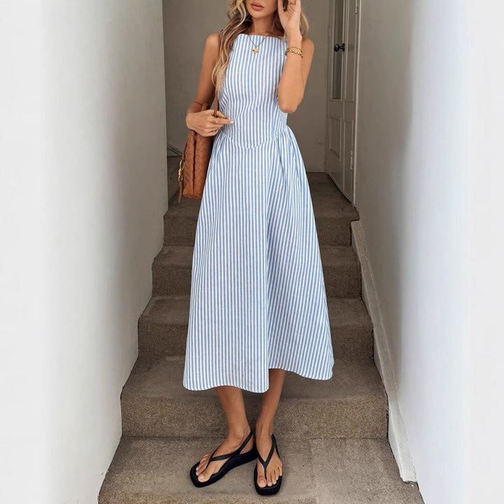 Midi dress for women with fine stripes and a fitted silhouette Lune London
