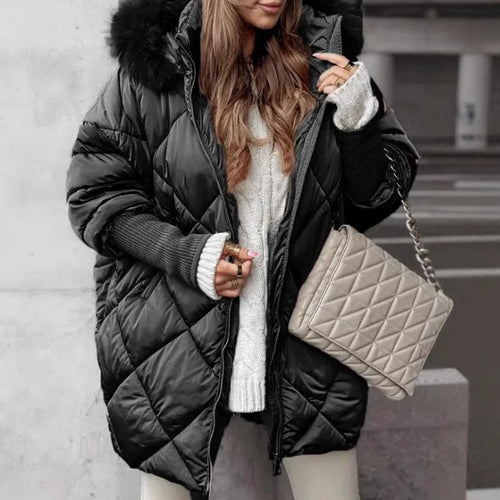 Lady Oversized Padded Jacket with Faux Fur Collar Lune London
