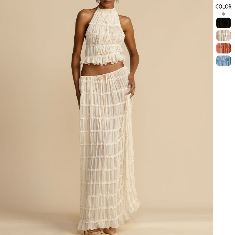 Maxi dress for women with gathered bodice and elegant cut at the waist Chic & Stil