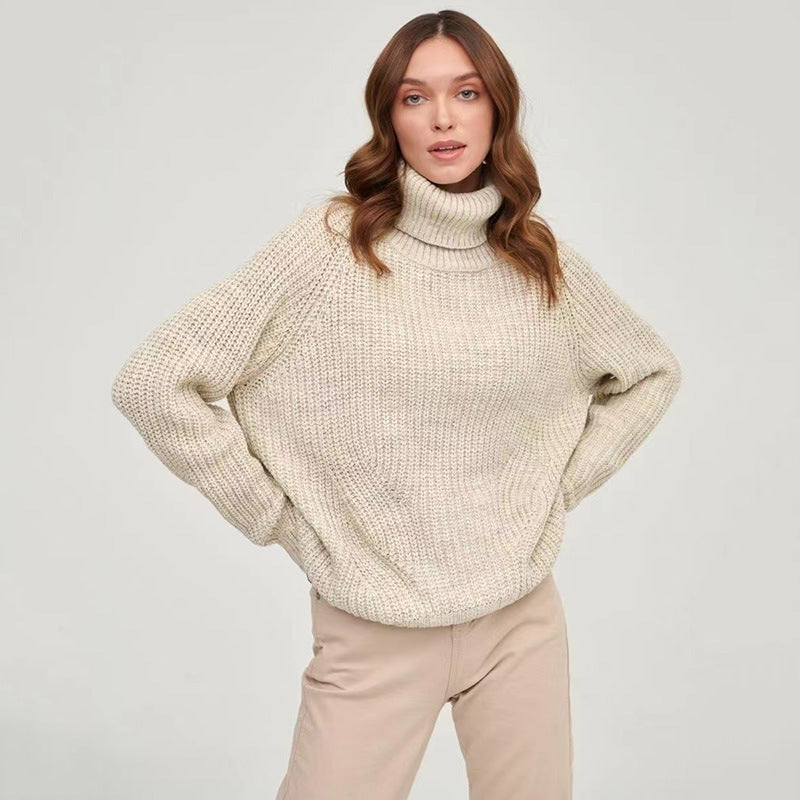 Women chunky knit sweater with high collar Lune London