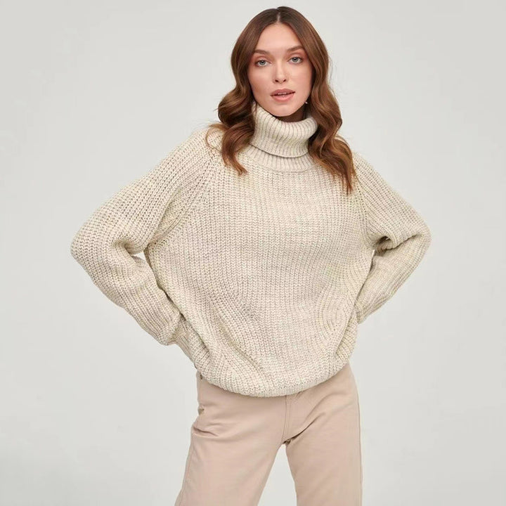 Women chunky knit sweater with high collar Lune London
