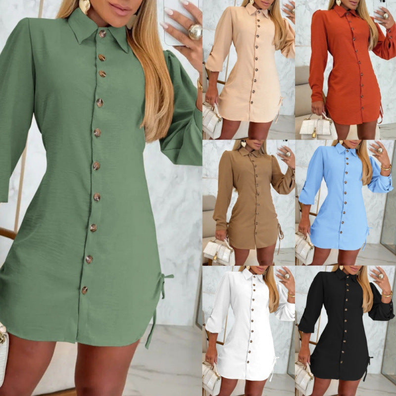 Button-up shirt dress for ladies with feminine cut and ruffle details Lune London