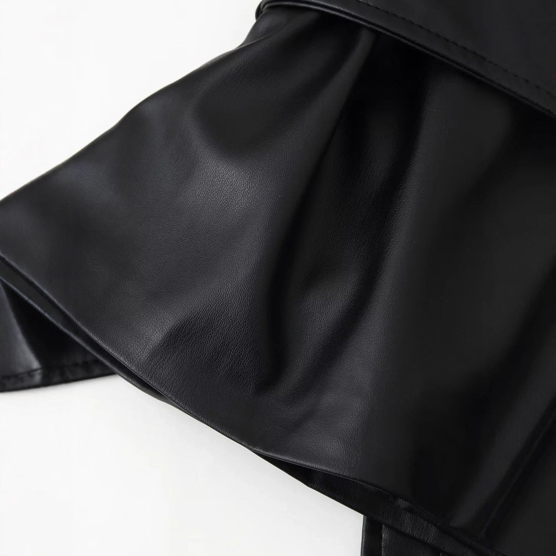 Faux leather jacket for women with elegant button details and a chic belt design