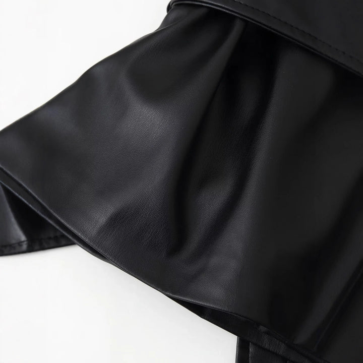 Faux leather jacket for women with elegant button details and a chic belt design