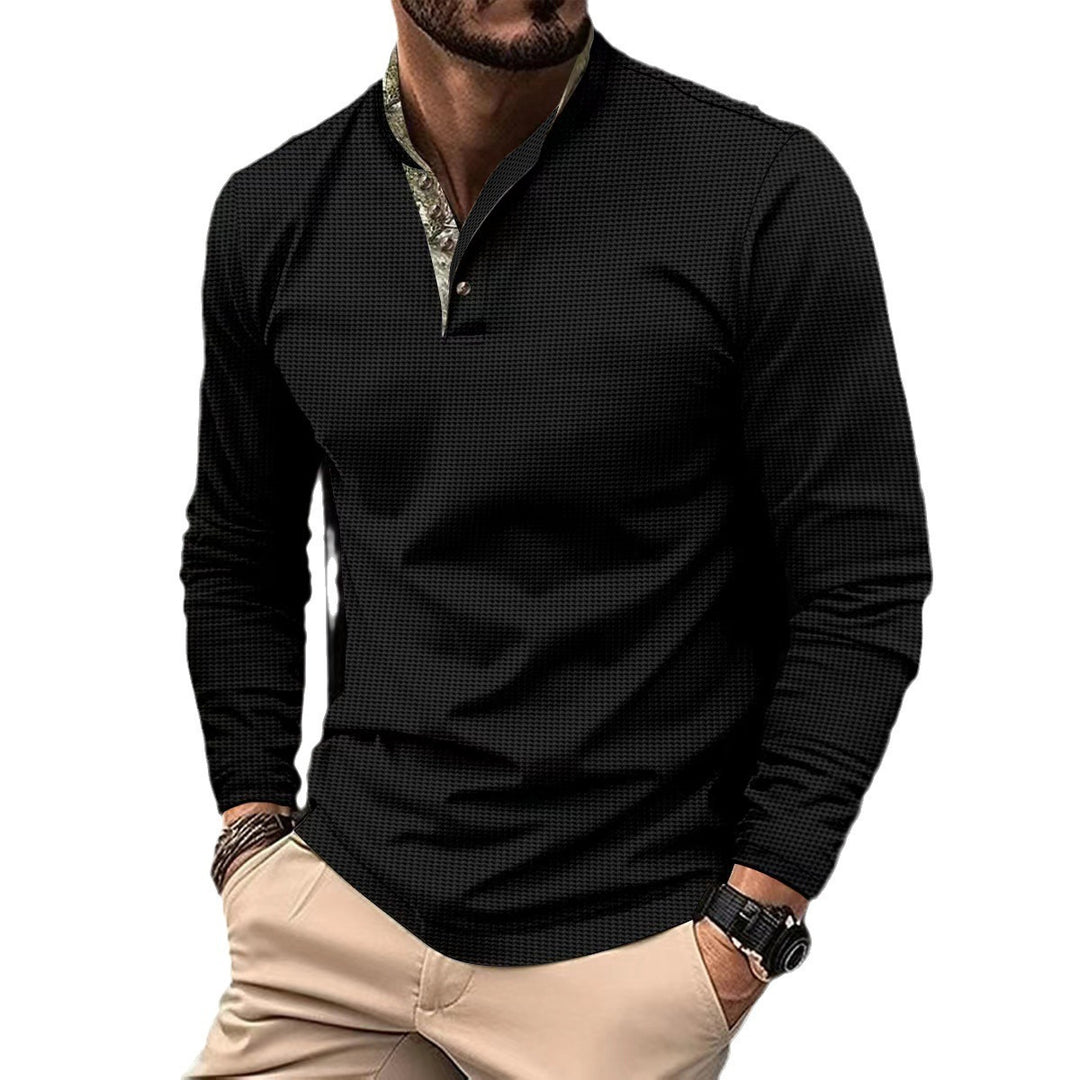 Men's long sleeve shirt with a modern stand collar and a subtle checked pattern Lune London