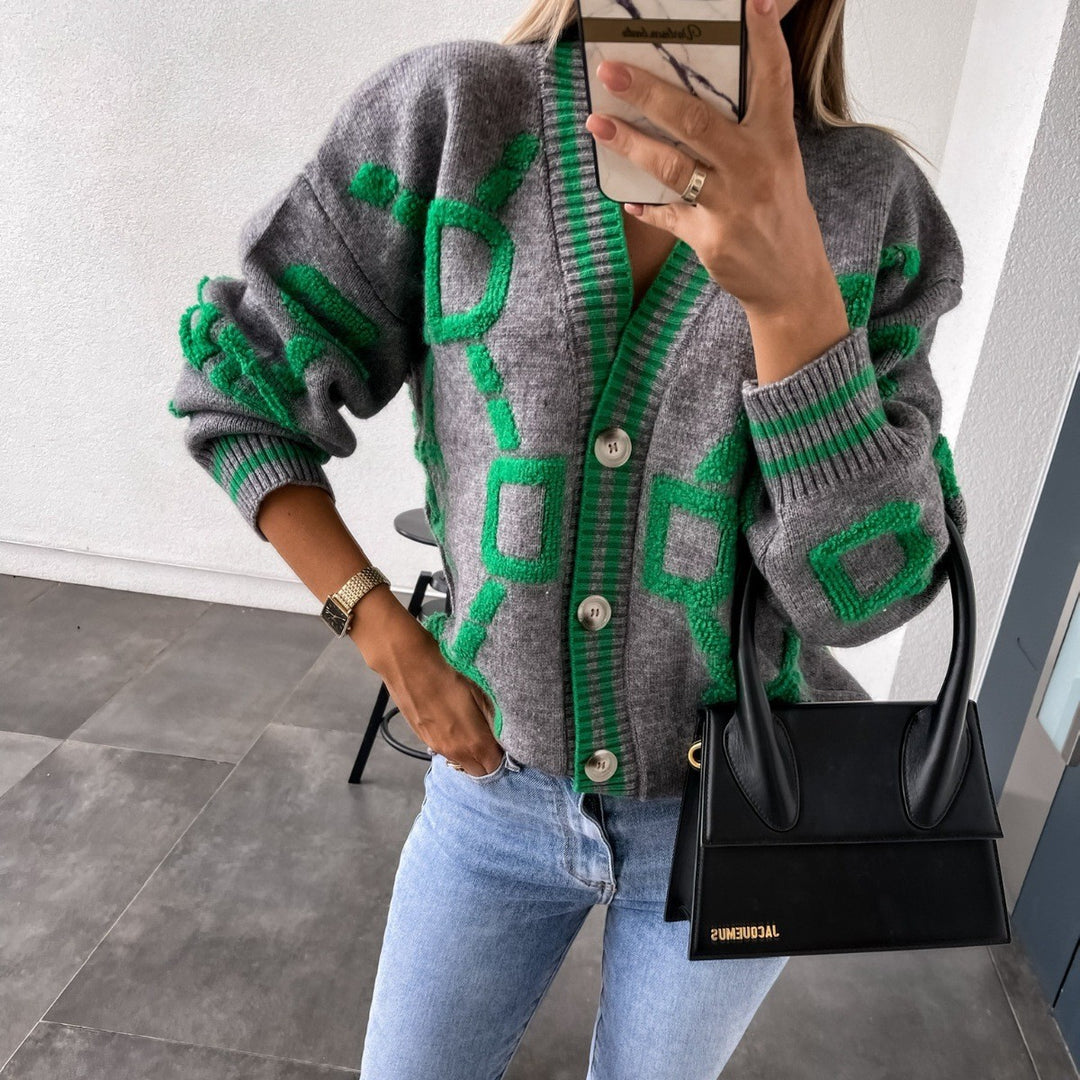 Knitted women's jacket with a trendy geometric design Lune Londonl