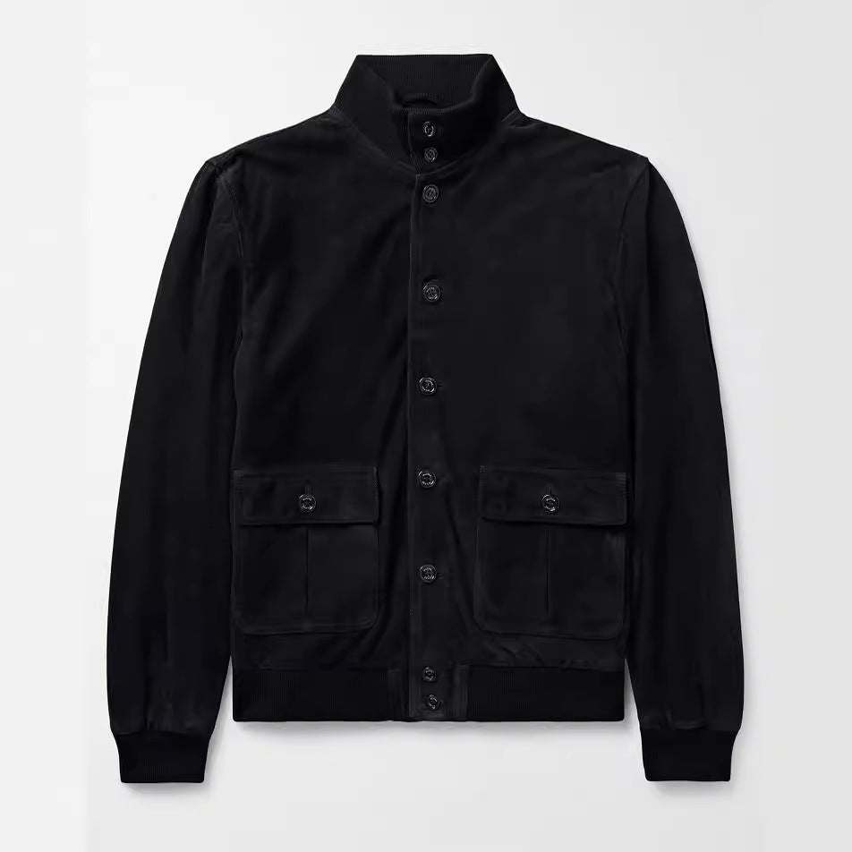 Elegant suede jacket for men with a practical collar and patch pockets Lune London