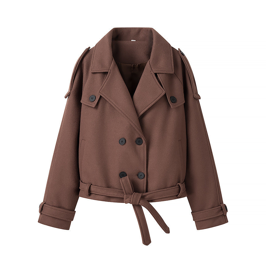 Trendy short trench coat for women with waist tie Lune London