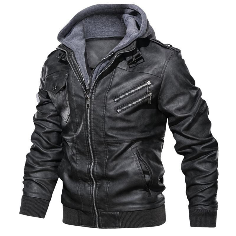 Men's plush faux leather jacket with hood Lune London