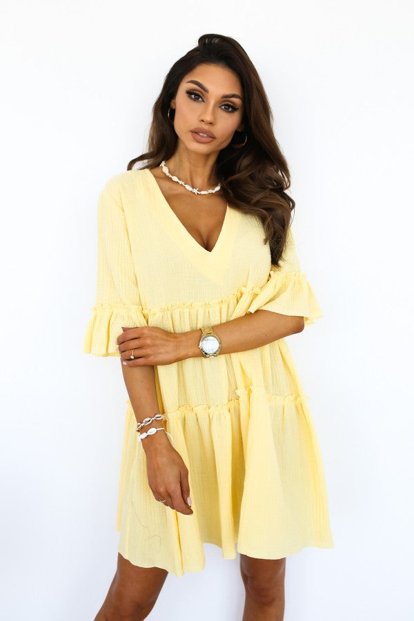 Ladies wrap dress with voluminous ruffle details and V-neck Lune London