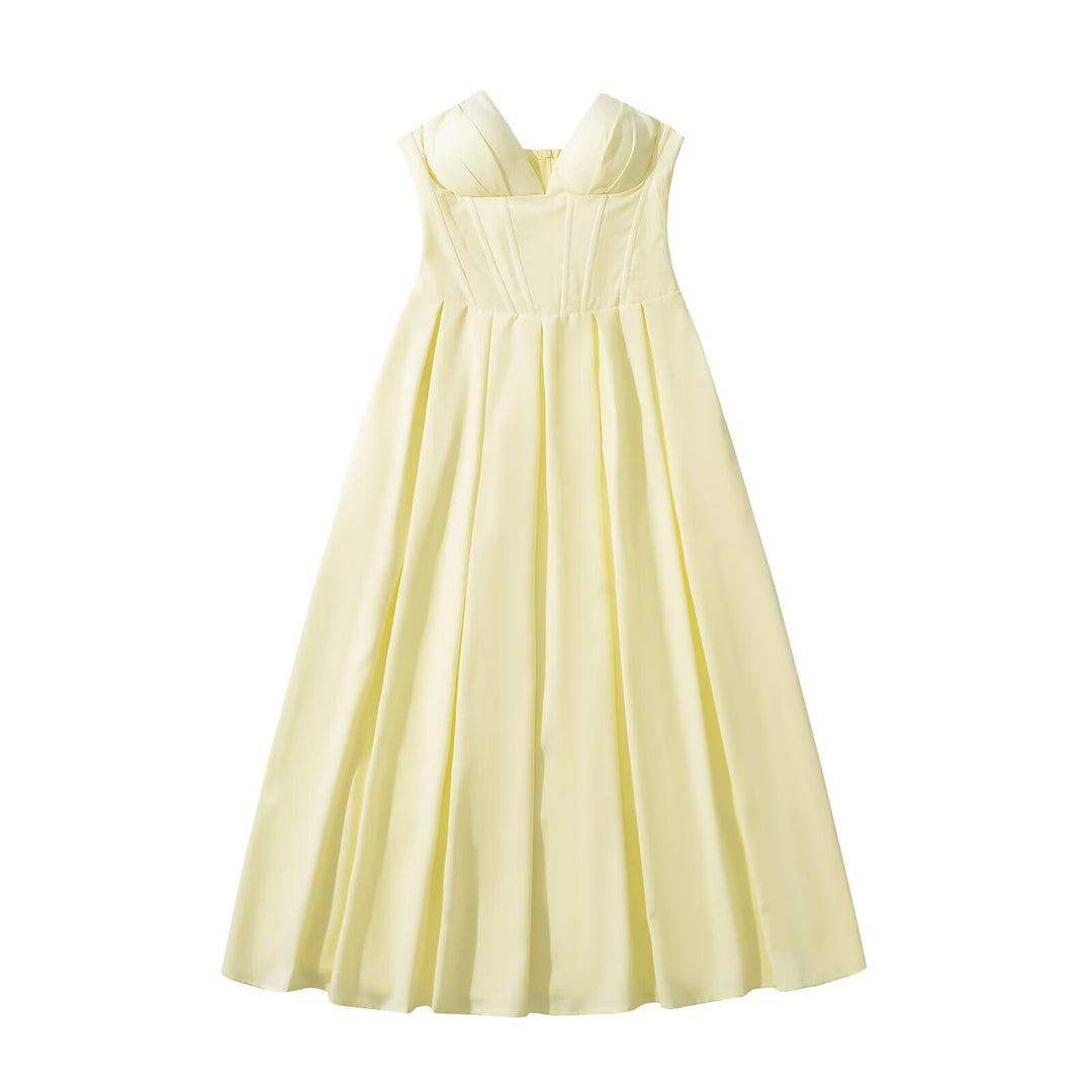 Maxi dress for women with elegant bustier neckline and fluid skirt Lune London