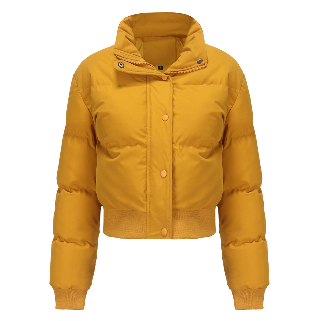 Ladies cropped quilted jacket with high collar and practical press buttons Chic and Style