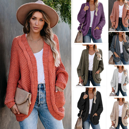 Thick knitted jacket for women with casual contours and large pockets Lune London